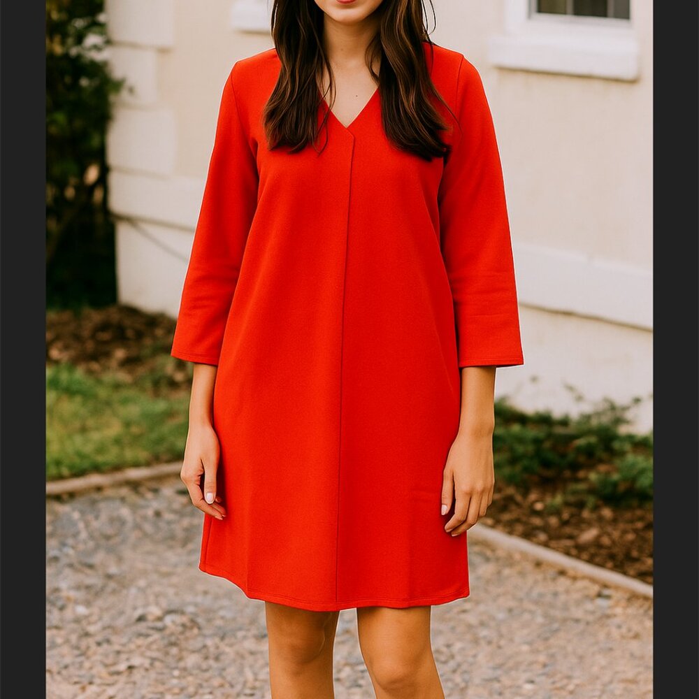 FRNCH Women's Stretch Crepe Boho Above-knee Shift Dress in Orange Red L